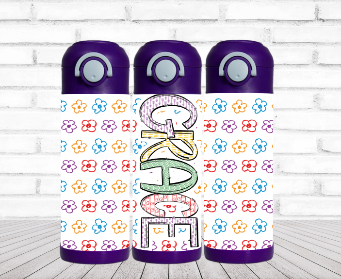 Crayon Flowers Flip Top Water Bottle - Personalized