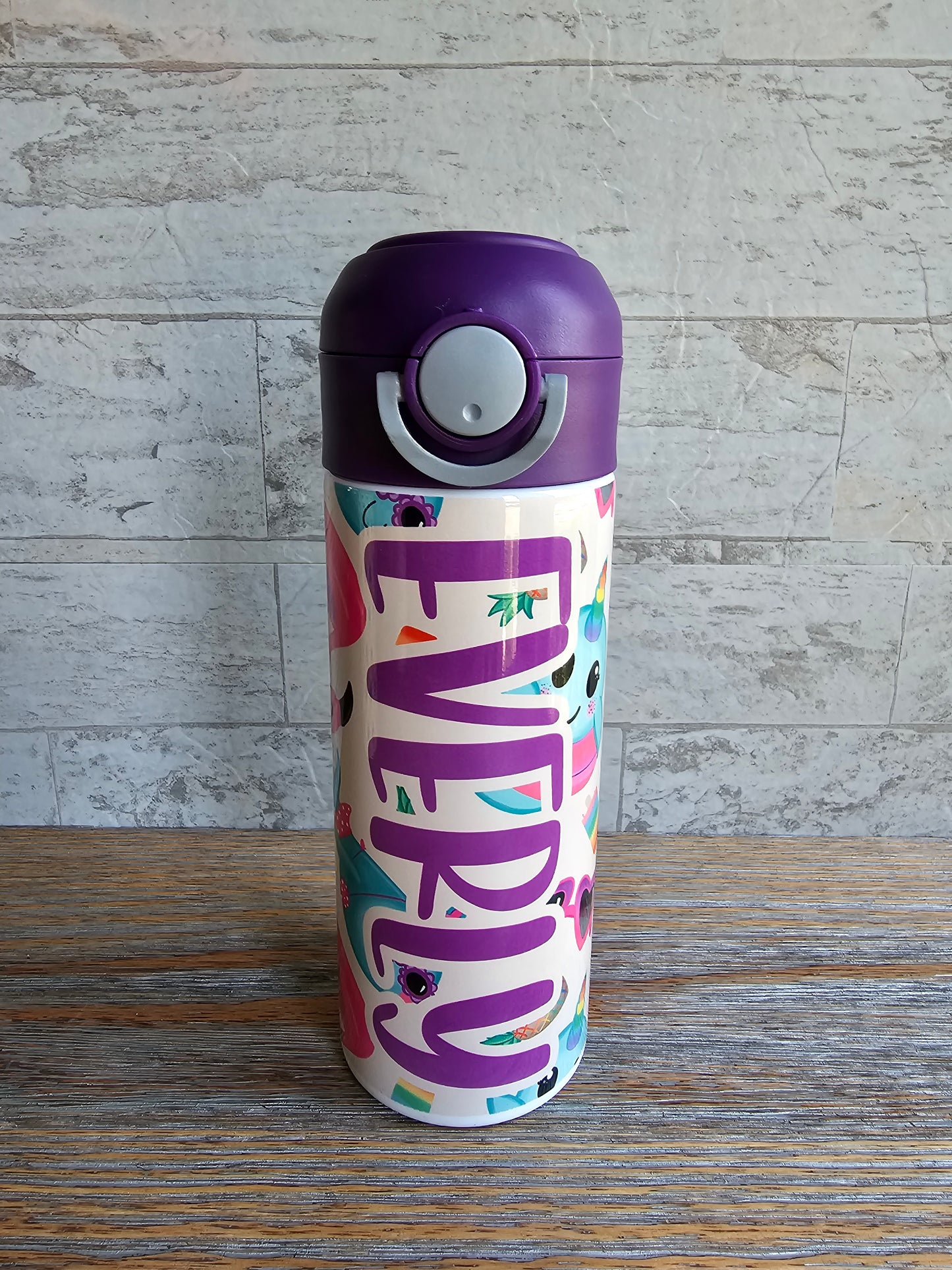 Flamingos & Narwhals Flip Top Water Bottle - Personalized