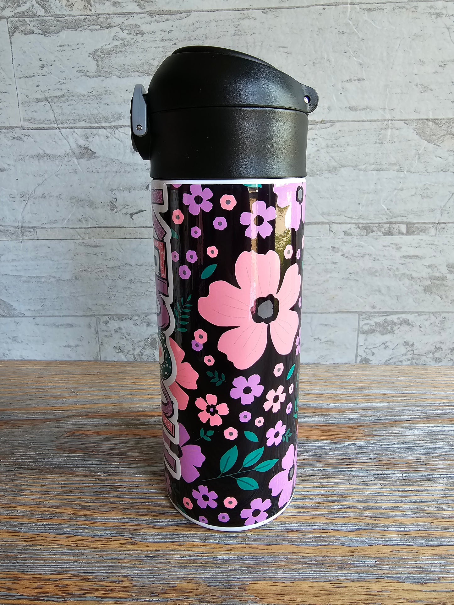 Black, Pink and Purple Flip Top Water Bottle - Personalized