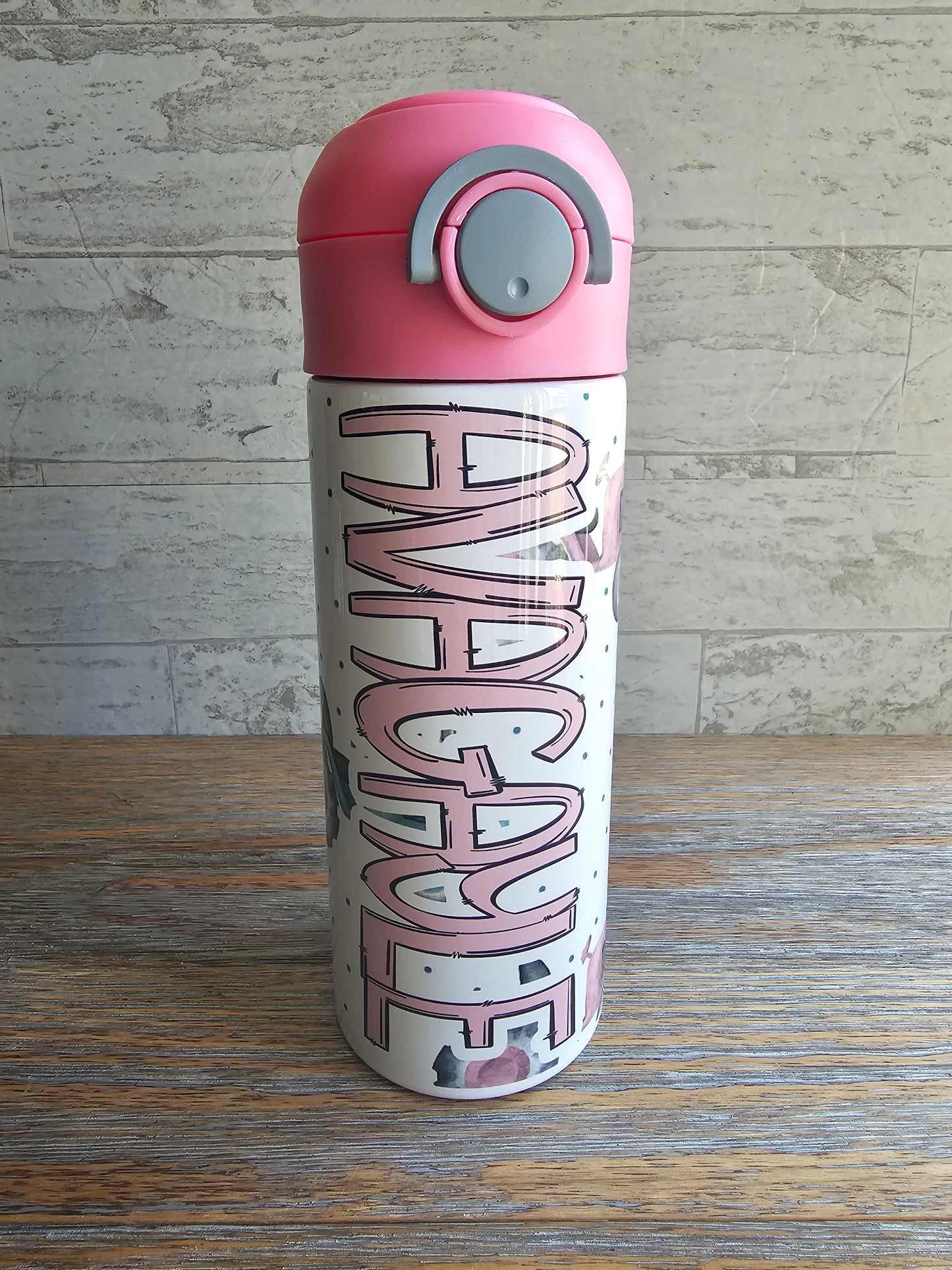 Pink Tractors Flip Top Water Bottle - Personalized