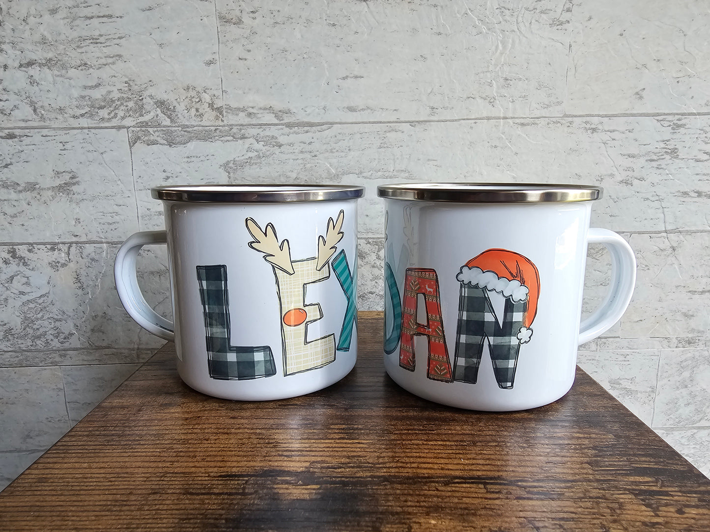 Christmas Hot Cocoa Mugs - 10 oz Enamel Coated Metal Mugs Personalized