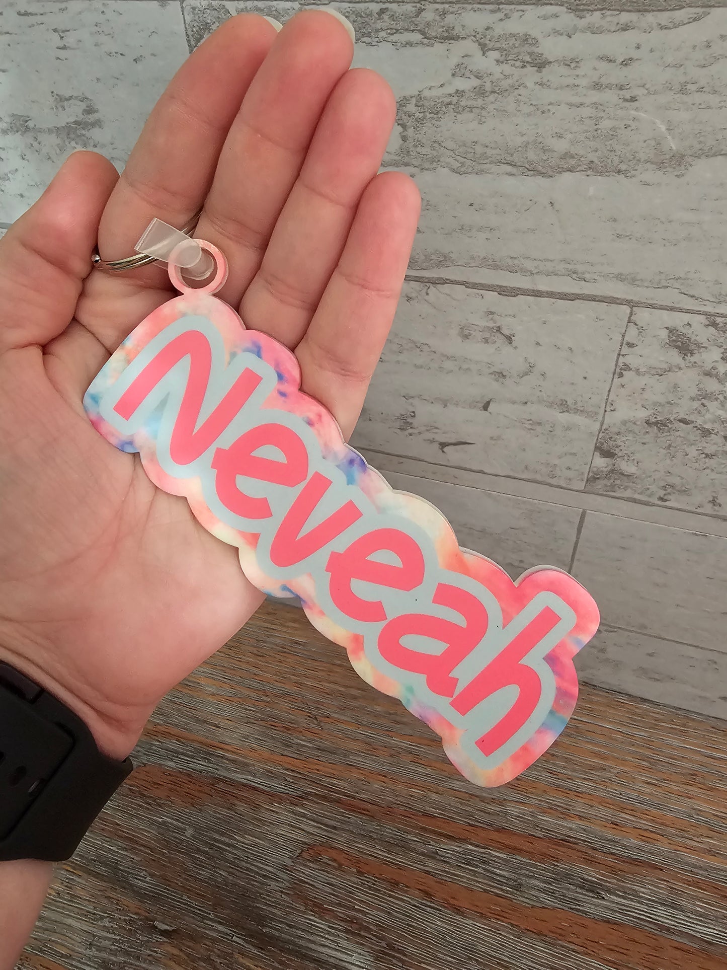 Pink Tie Dye Bag Tag Keychain
