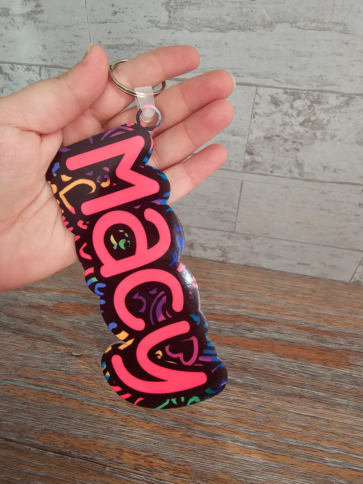 Neon Rainbows Bag Tag Keychain