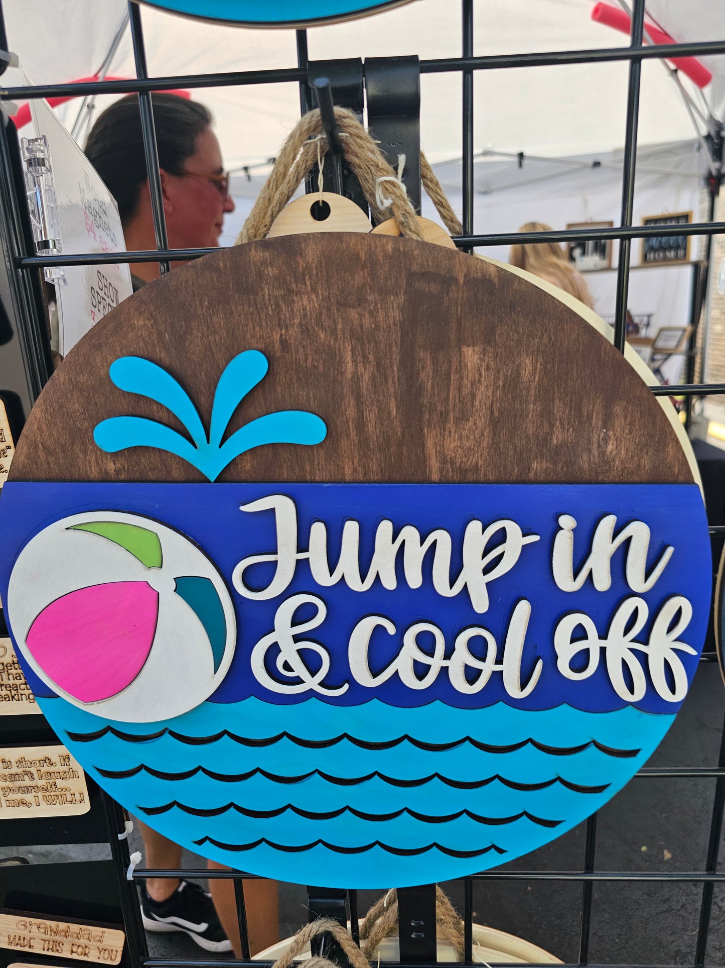 Jump In & Cool Off Wooden Door Hanging Sign