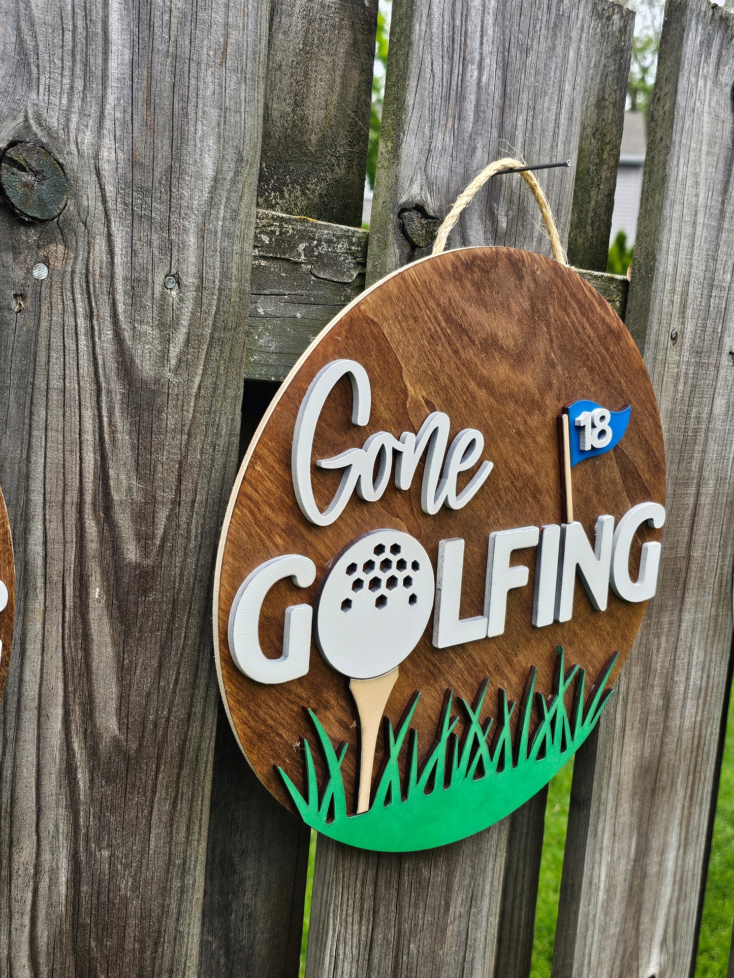 Gone Golfing Wooden Door Hanging Sign