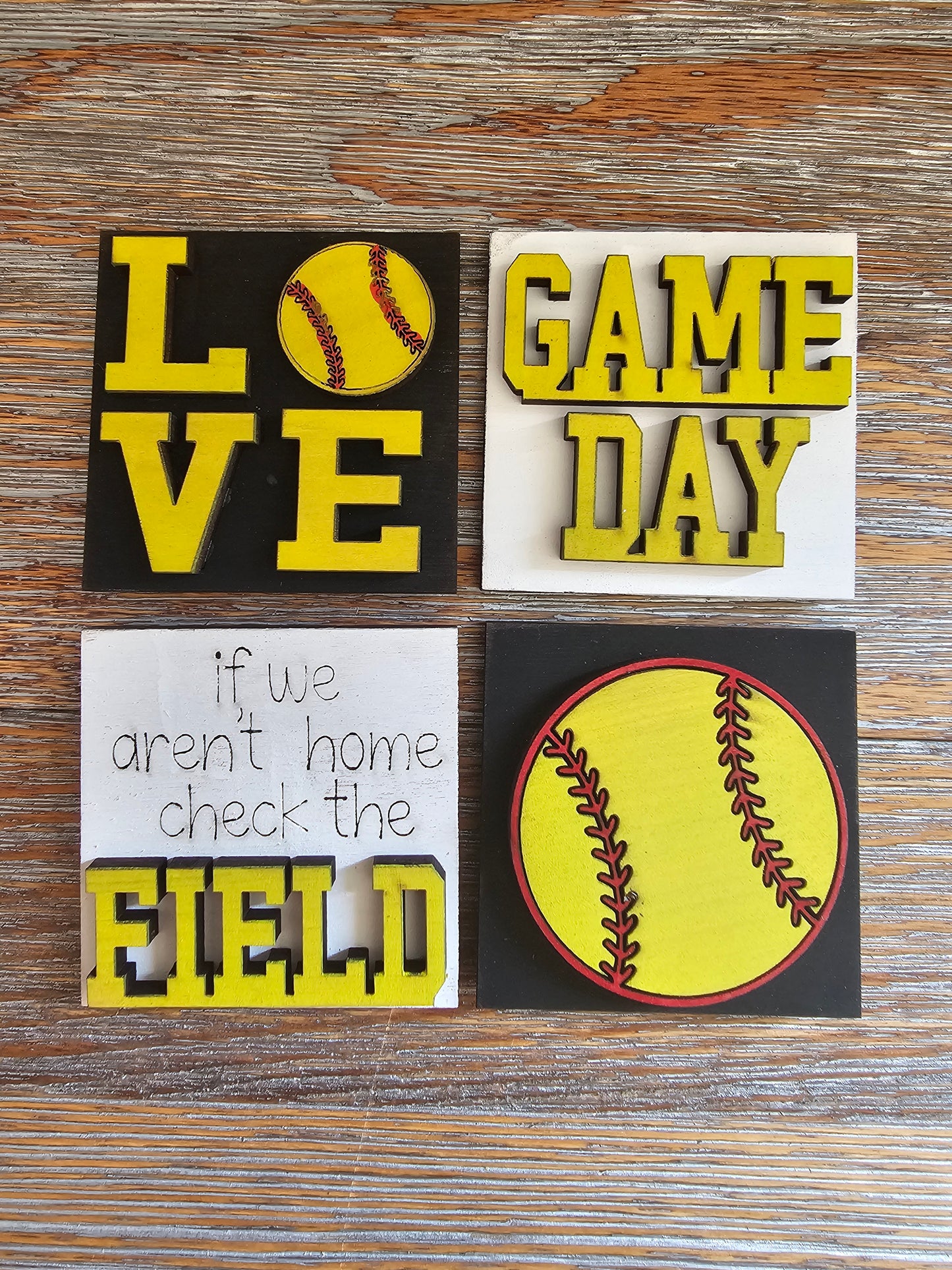 Softball Interchangeable Tile Set - Set of 4