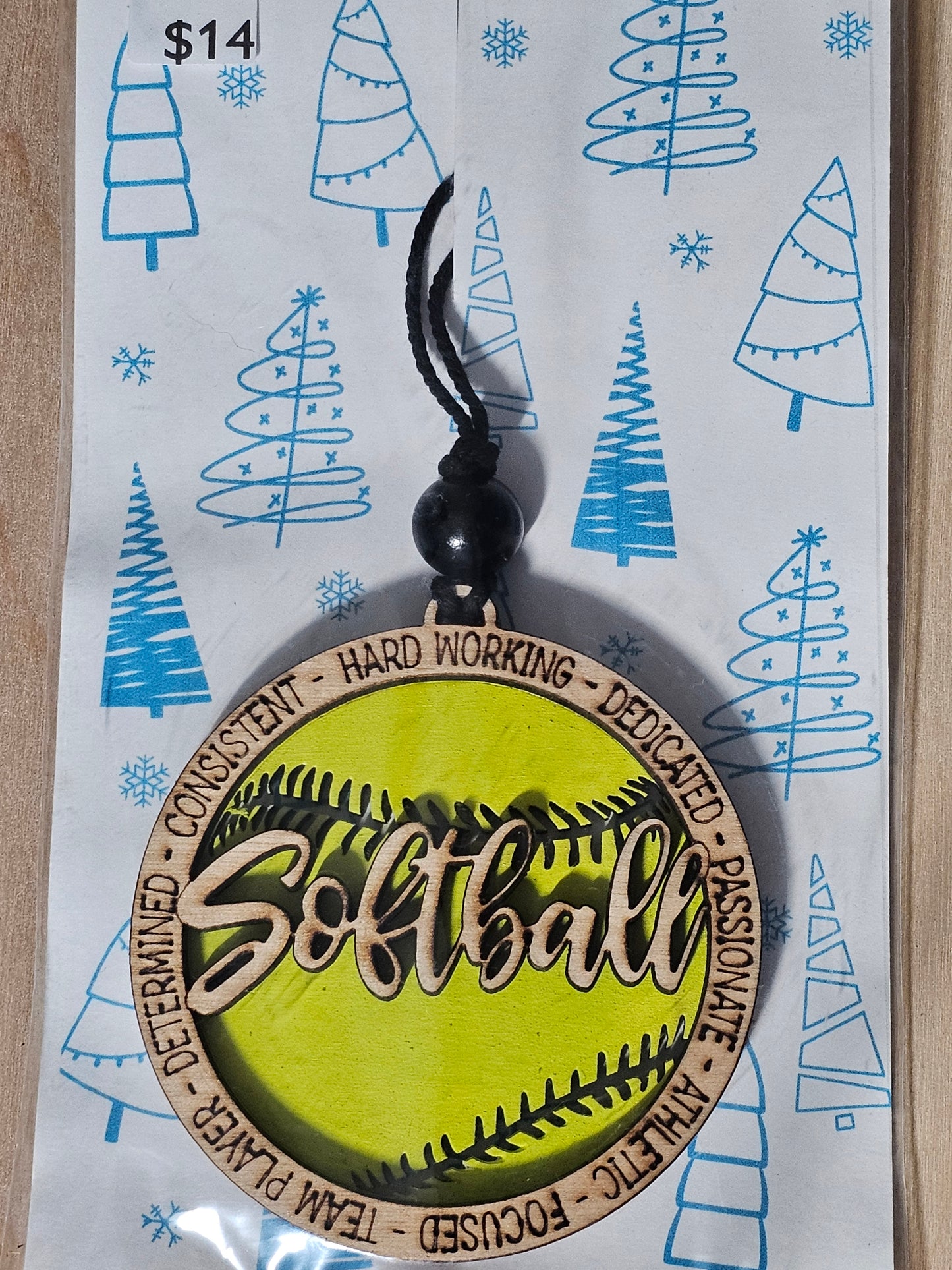Softball Wood Ornament - READY TO SHIP