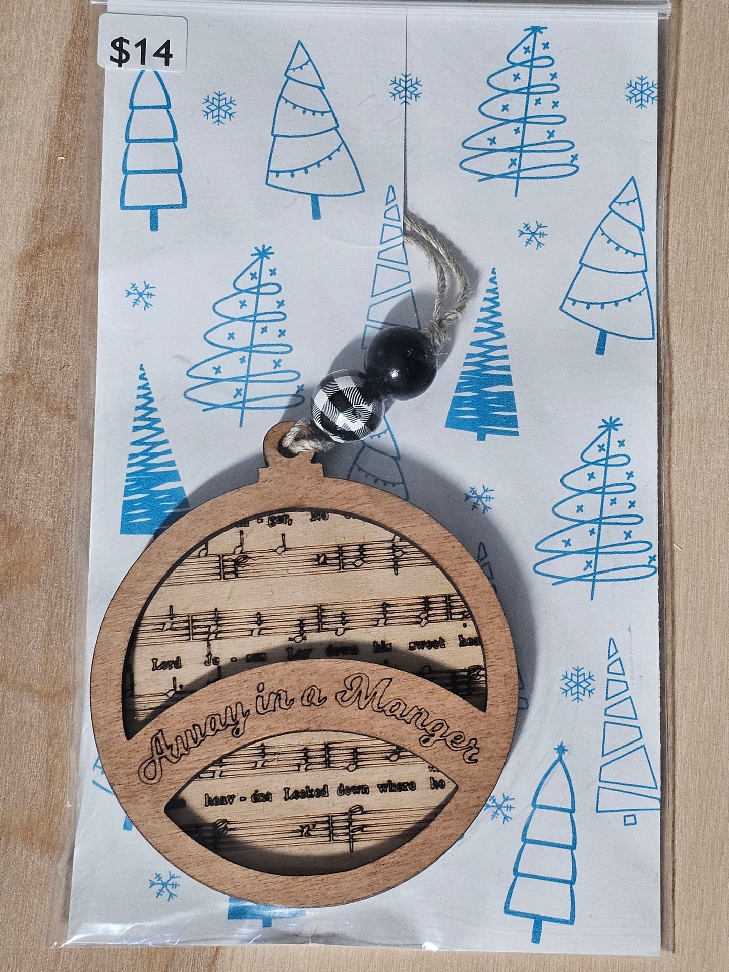 Away in a Manger Music Notes Wood Ornament - READY TO SHIP