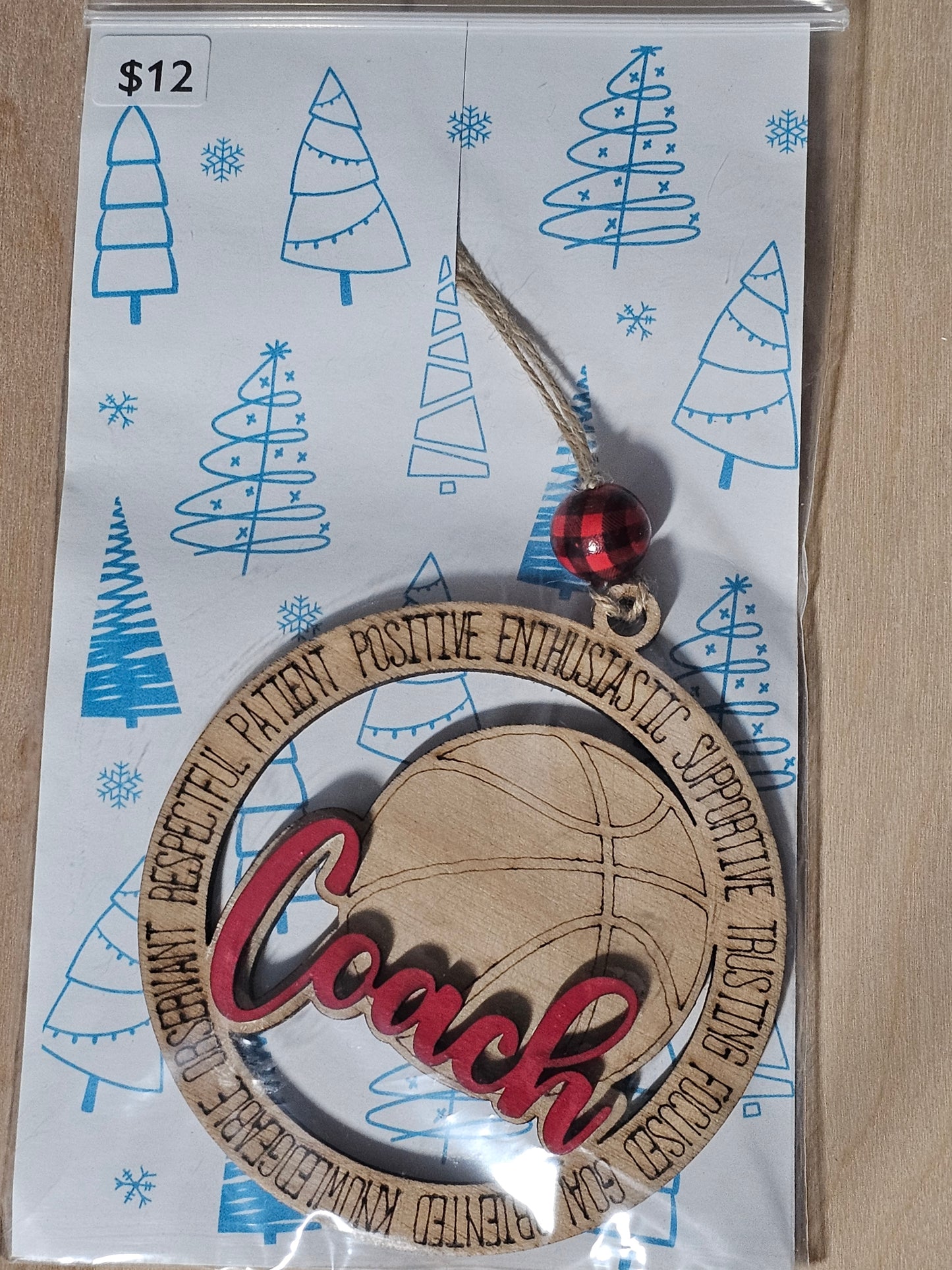 Basketball Coach RED Wood Ornament - READY TO SHIP
