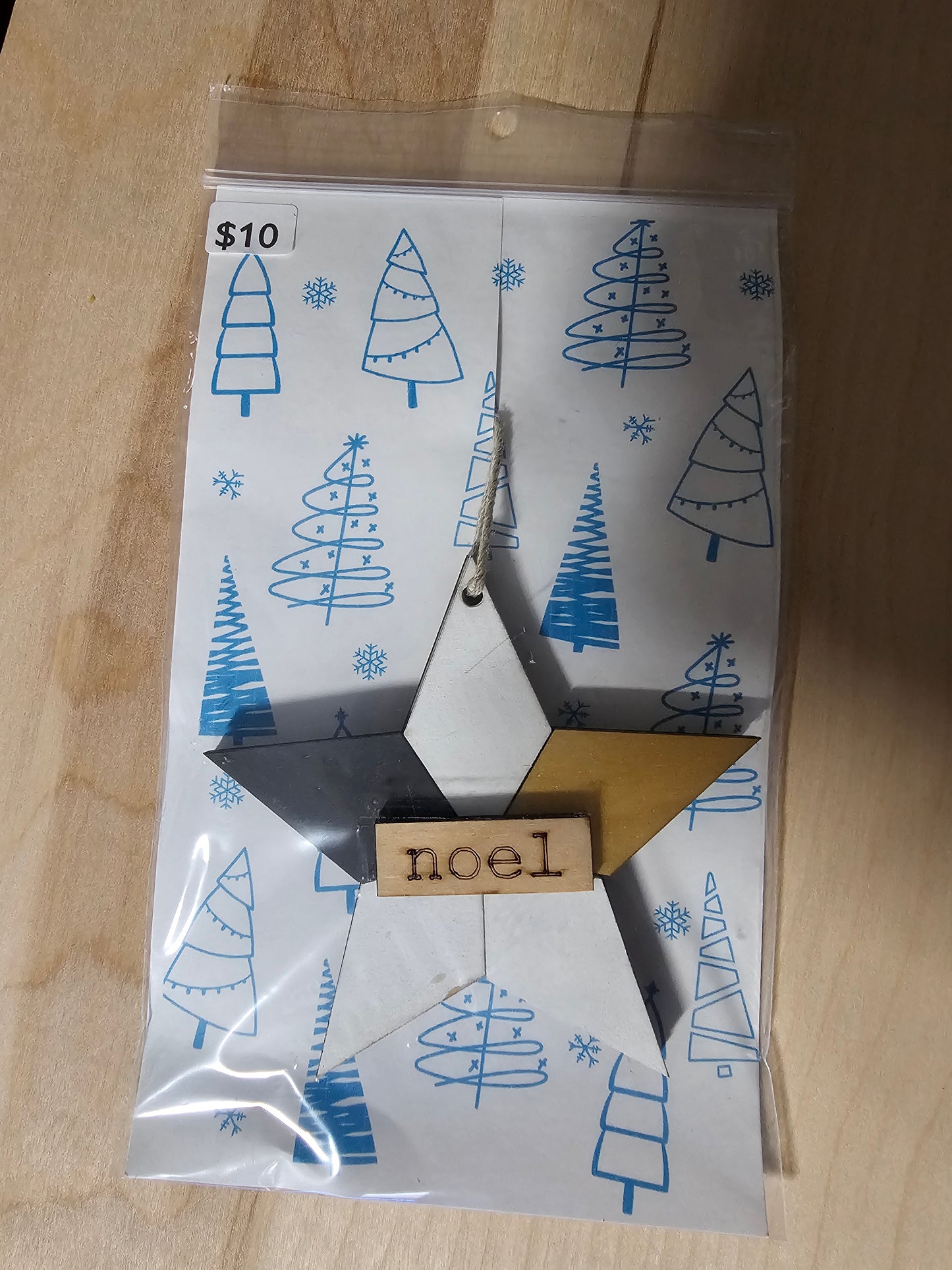 Noel Star Wood Ornament - READY TO SHIP