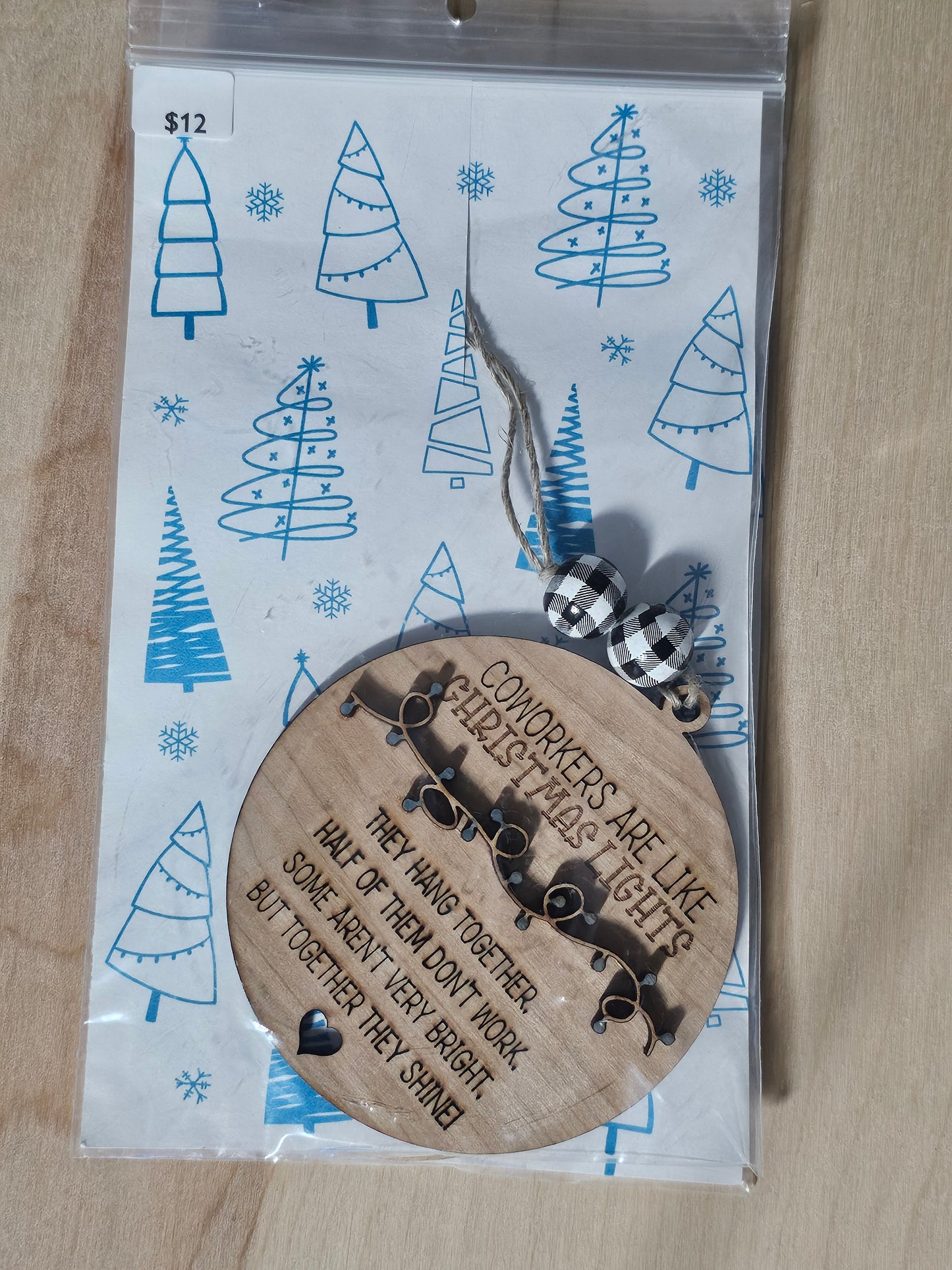 Coworker Christmas Lights Funny Wood Ornament - READY TO SHIP