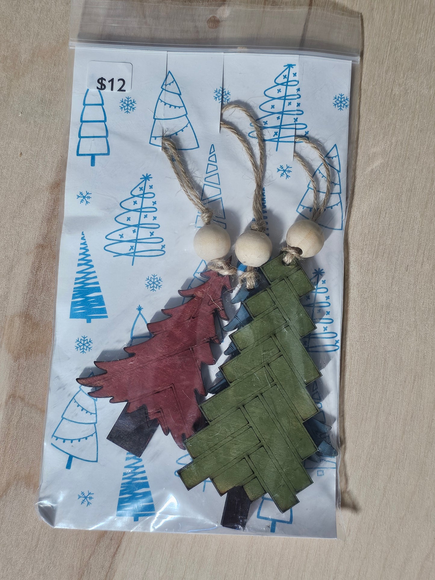 Set of 3 ornaments - Christmas Trees - Wood Ornament - READY TO SHIP