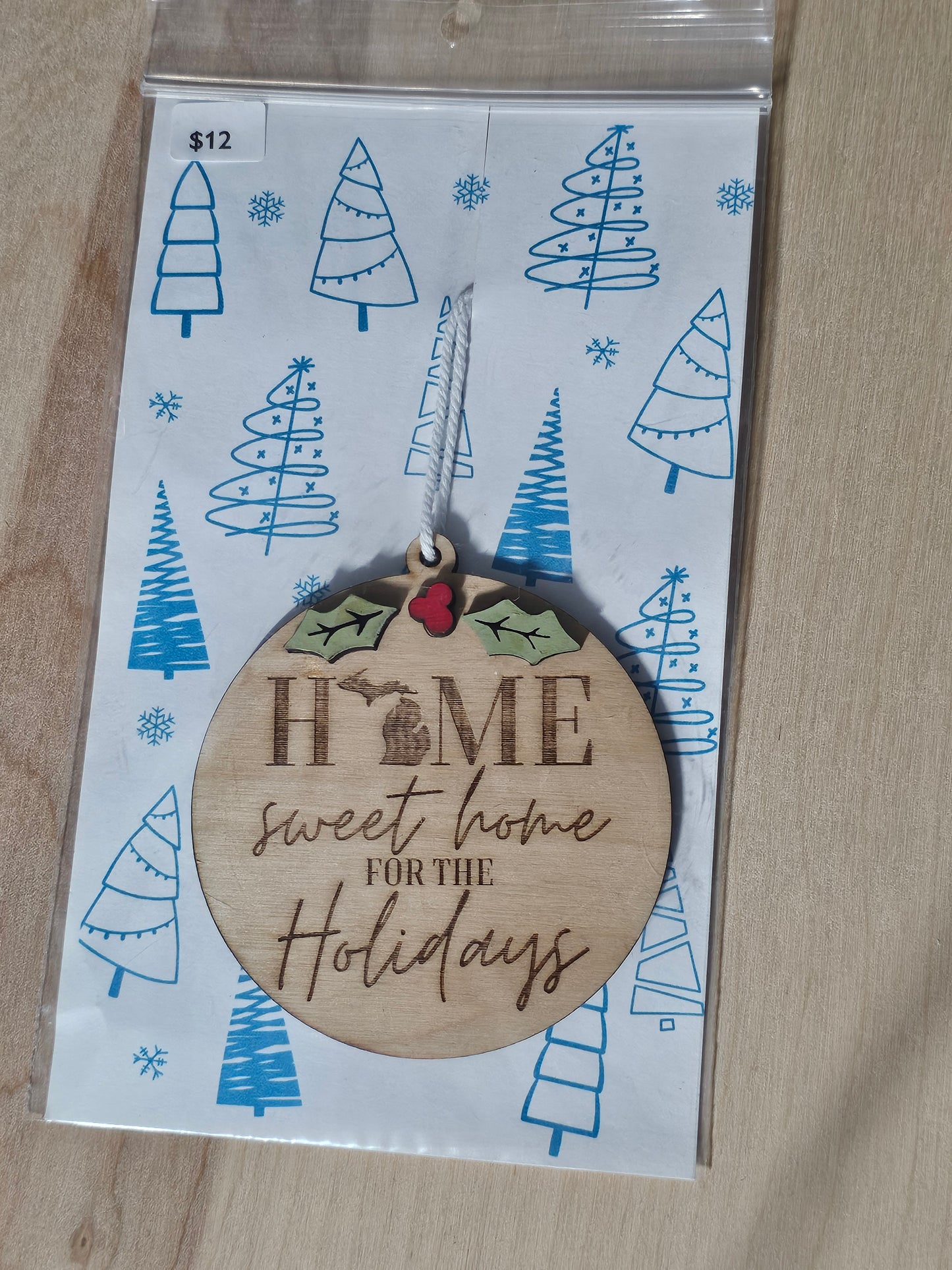 Home for the Holidays Michigan Wood Ornament - READY TO SHIP