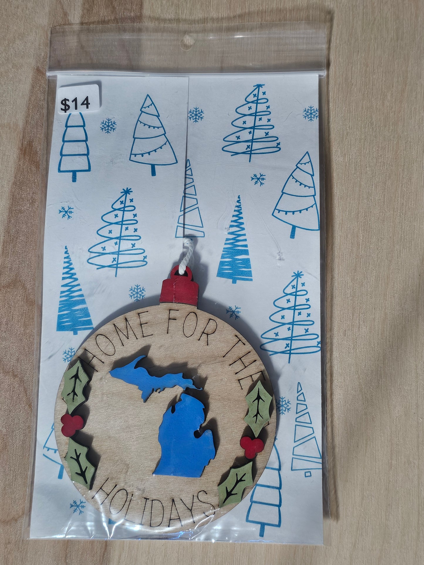 Home for the Holidays Michigan Wood Ornament - READY TO SHIP