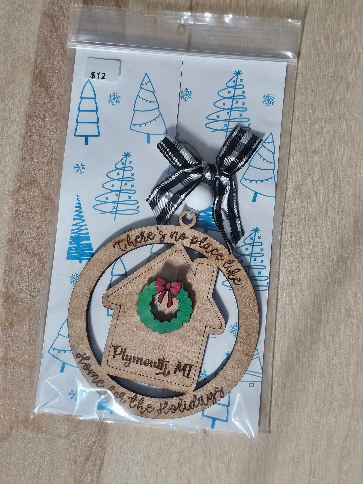 Home for the Holidays - Plymouth, MI - Wood Ornament - READY TO SHIP