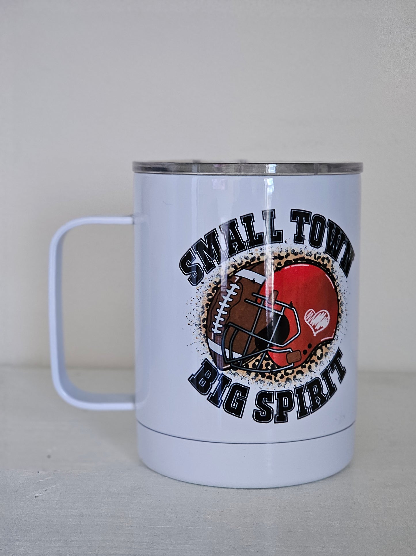 Small Town Big Spirit - Football Metal Mug with Lid