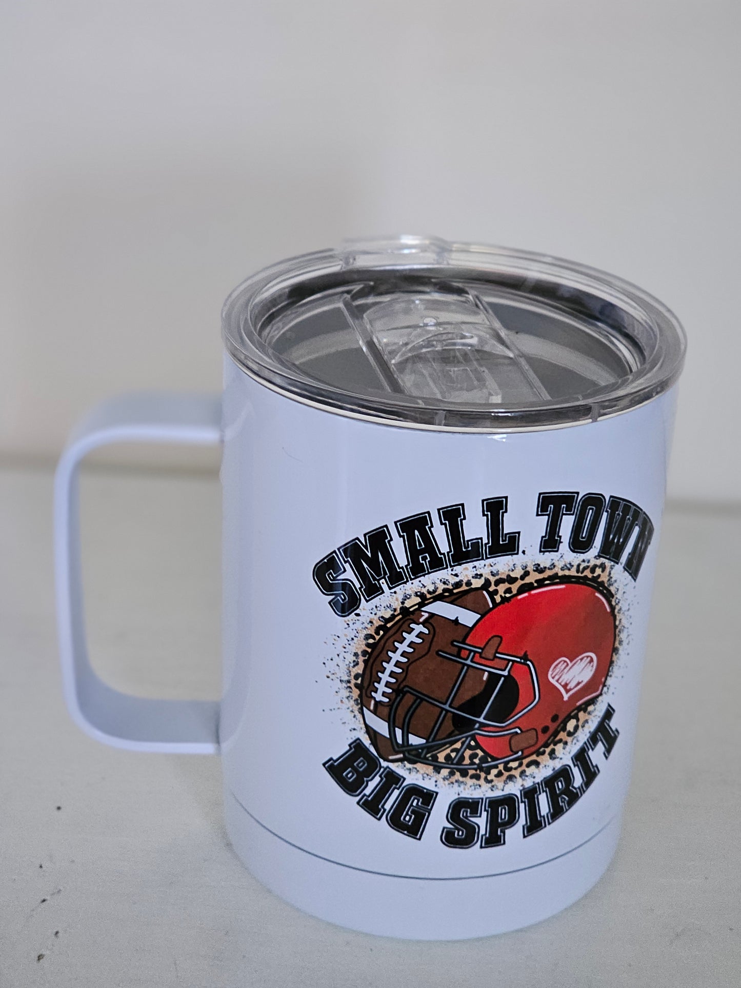 Small Town Big Spirit - Football Metal Mug with Lid