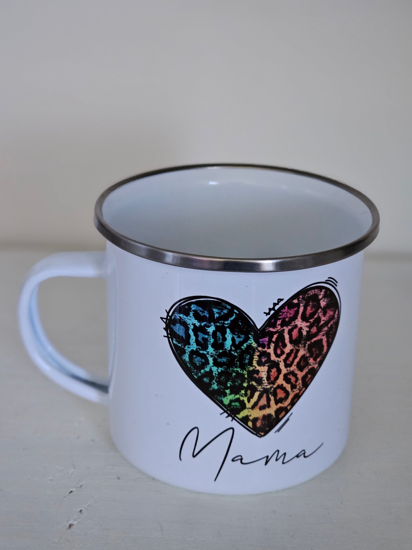 Mama Leopard Heart Small Metal Mug