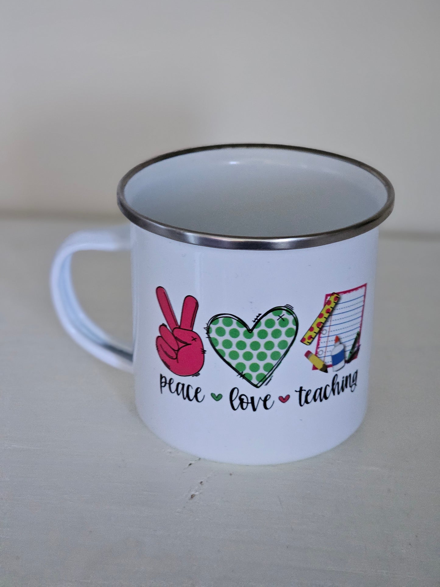 Peace Love Teaching Small Metal Mug