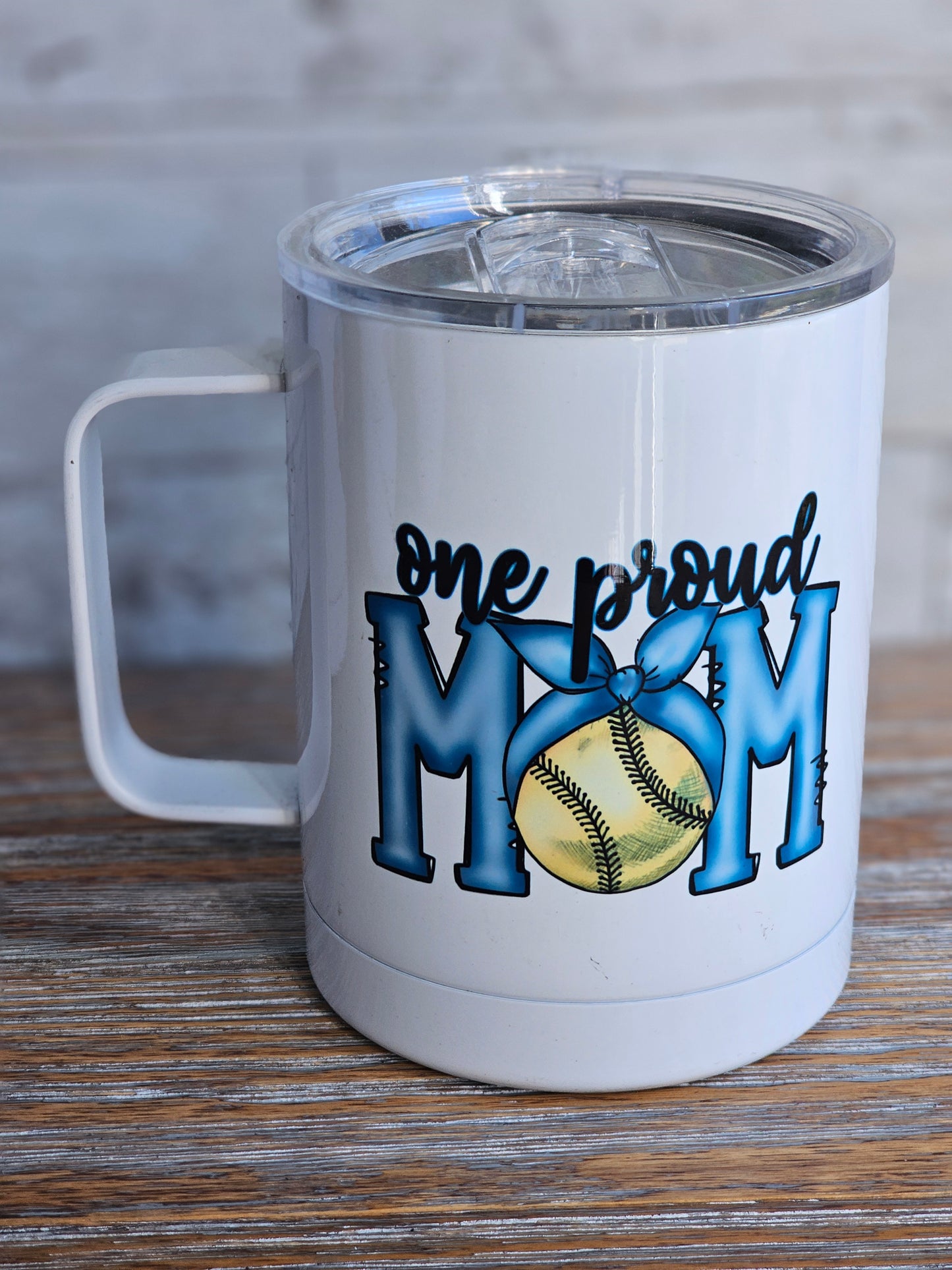One Proud Softball MOM - Metal Mug with Plastic Lid