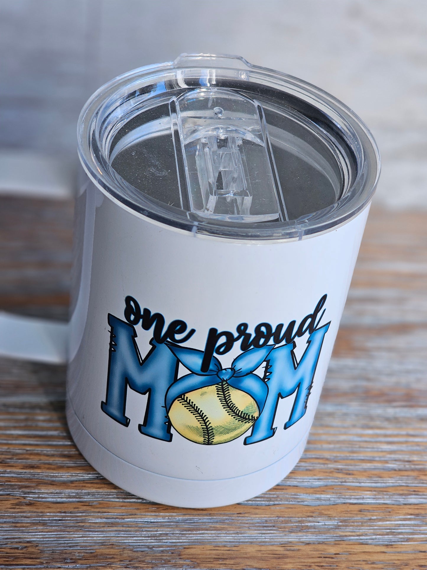 One Proud Softball MOM - Metal Mug with Plastic Lid