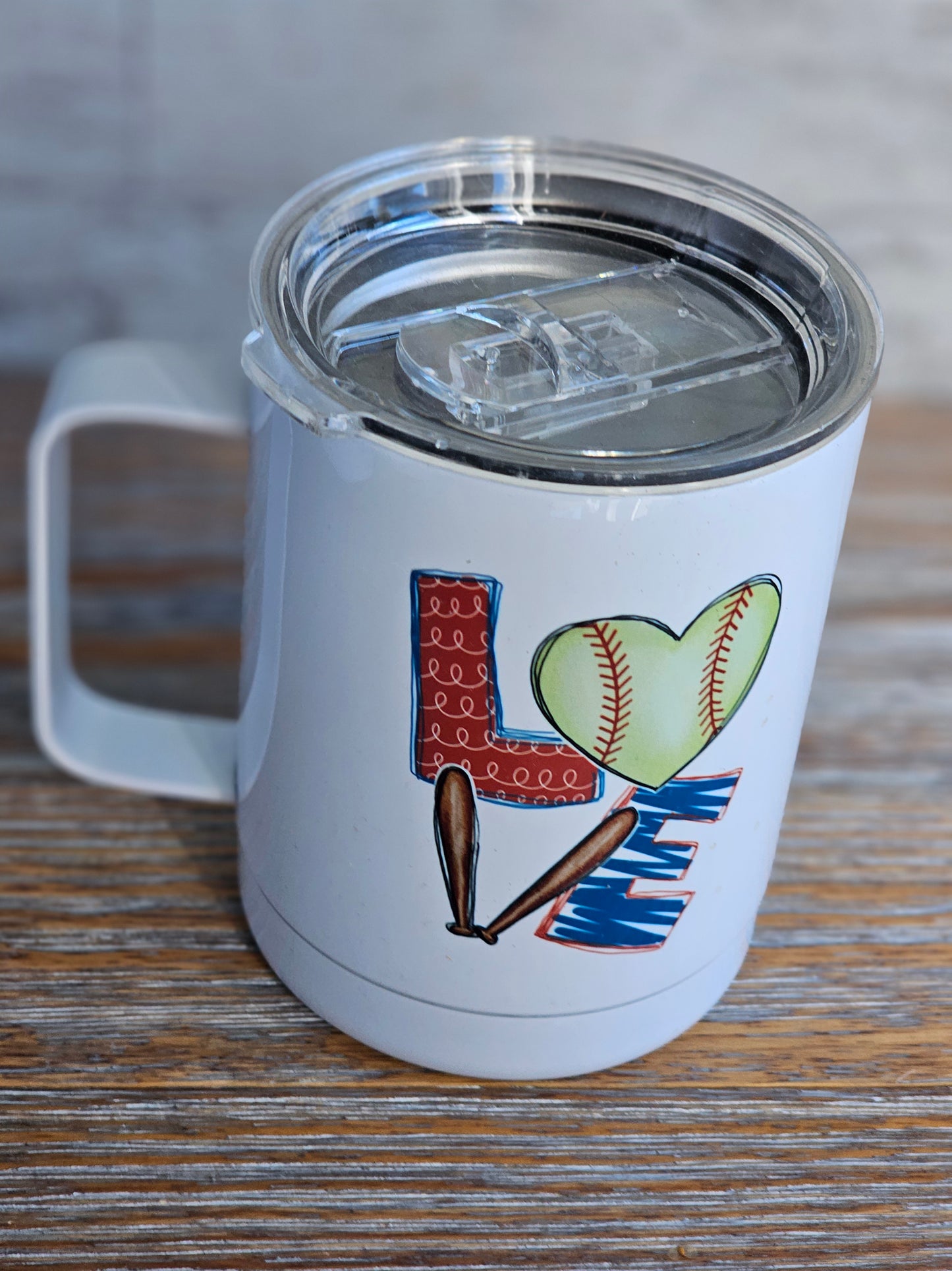 LOVE Softball - Metal Mug with Plastic Lid