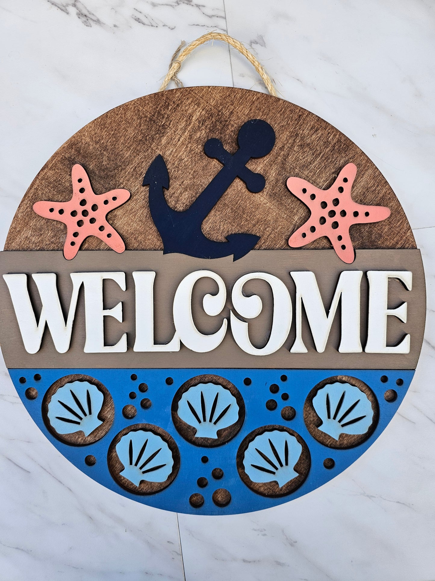 Welcome Starfish and Shells - Wood Door Sign - READY TO SHIP