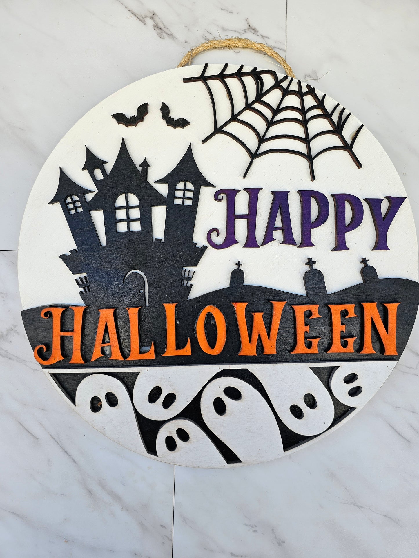 Happy Halloween Haunted House - Wood Door Sign - READY TO SHIP