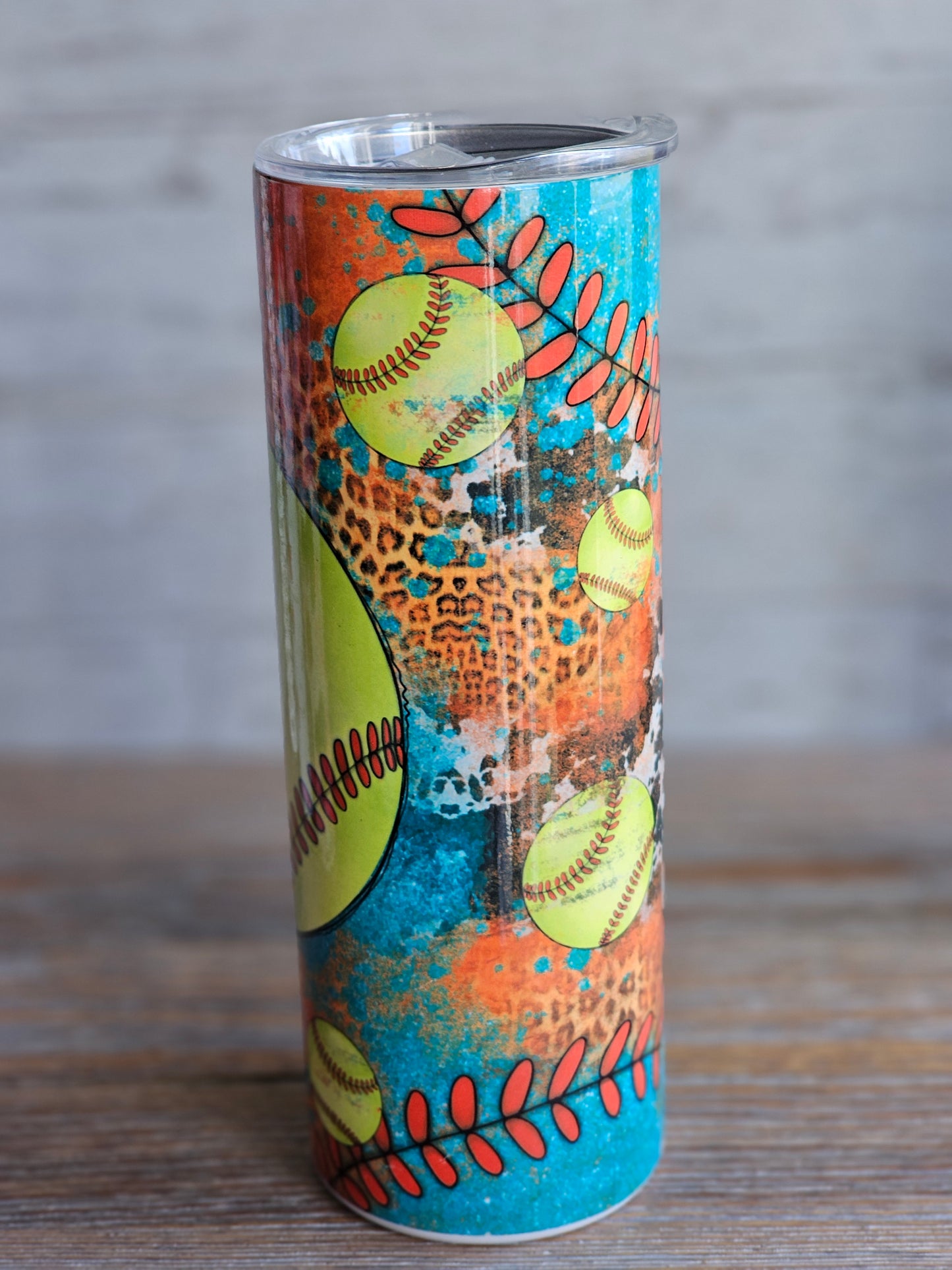 Softball Leopard - 20 oz Stainless Steel Tumbler