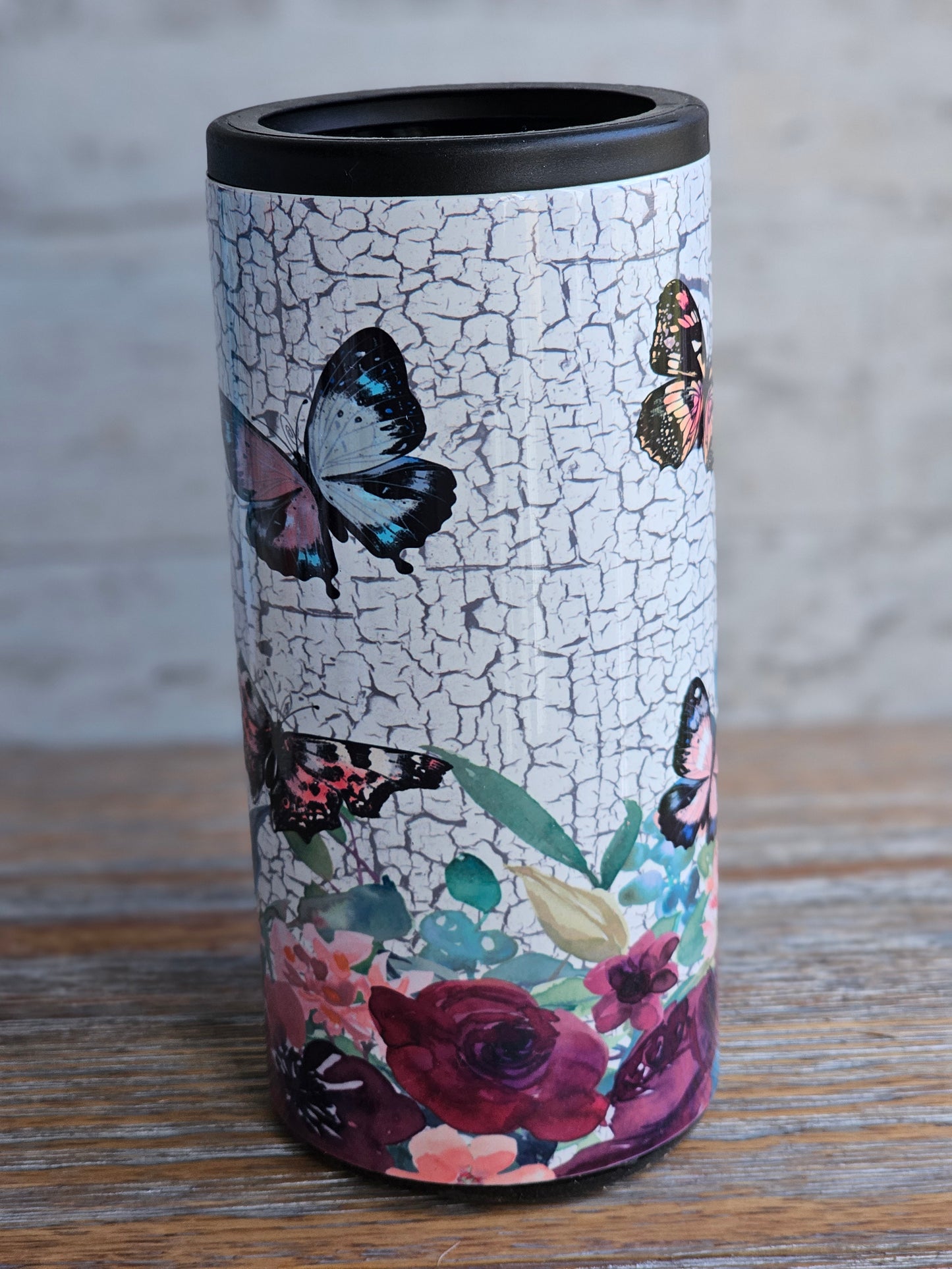 Crackled Butterfly - Skinny Can Cooler