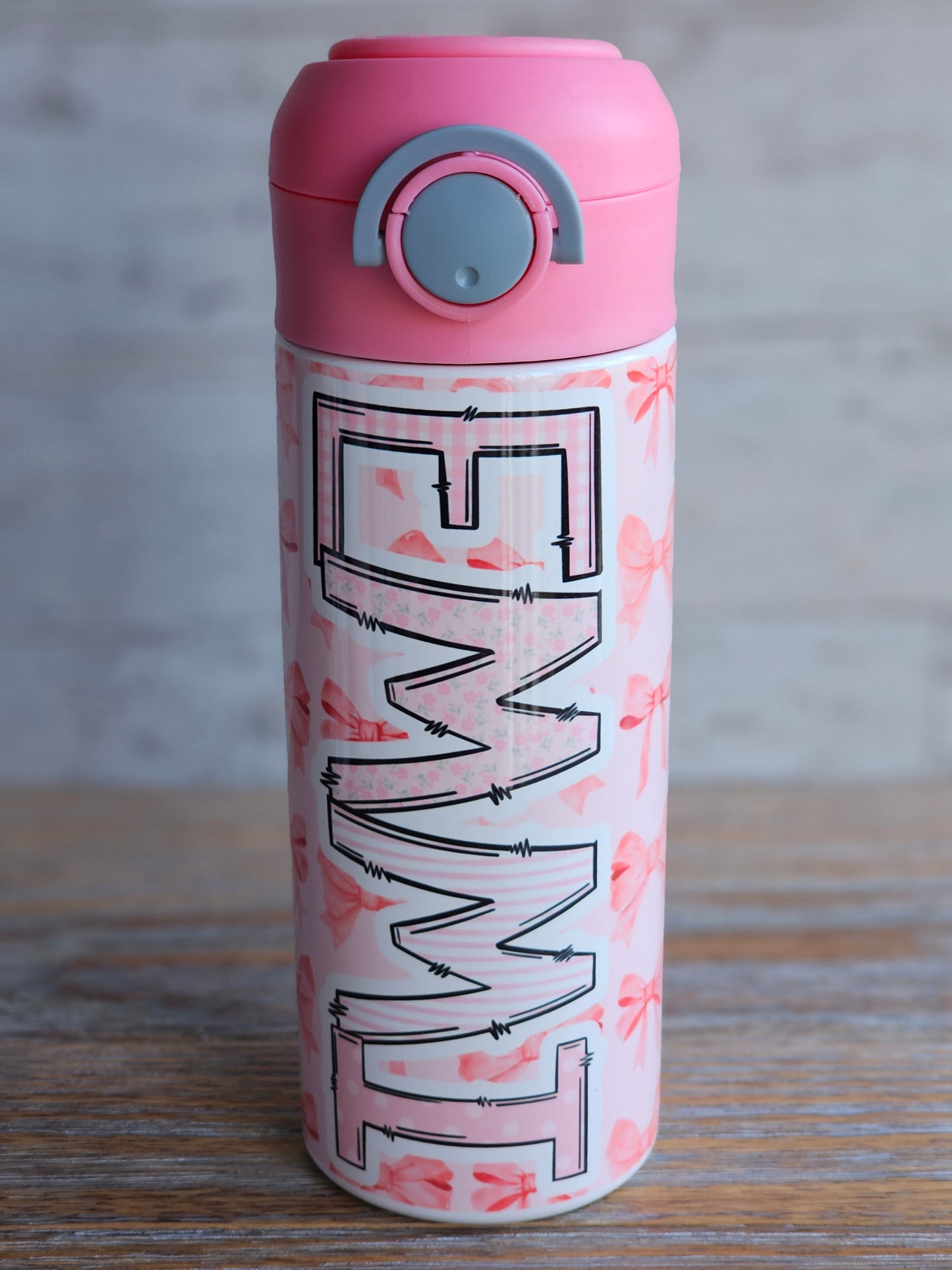 Pink Bows - EMMI - Personalized Water Bottle - READY TO SHIP