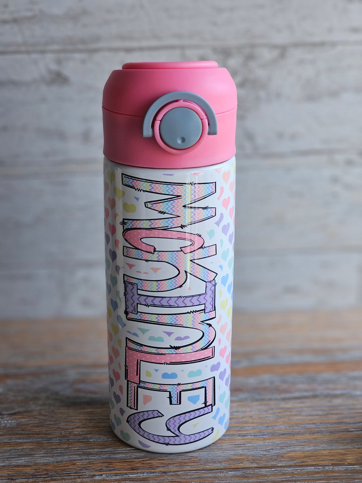Rainbow Hearts - McKINLEY - Personalized Water Bottle - READY TO SHIP