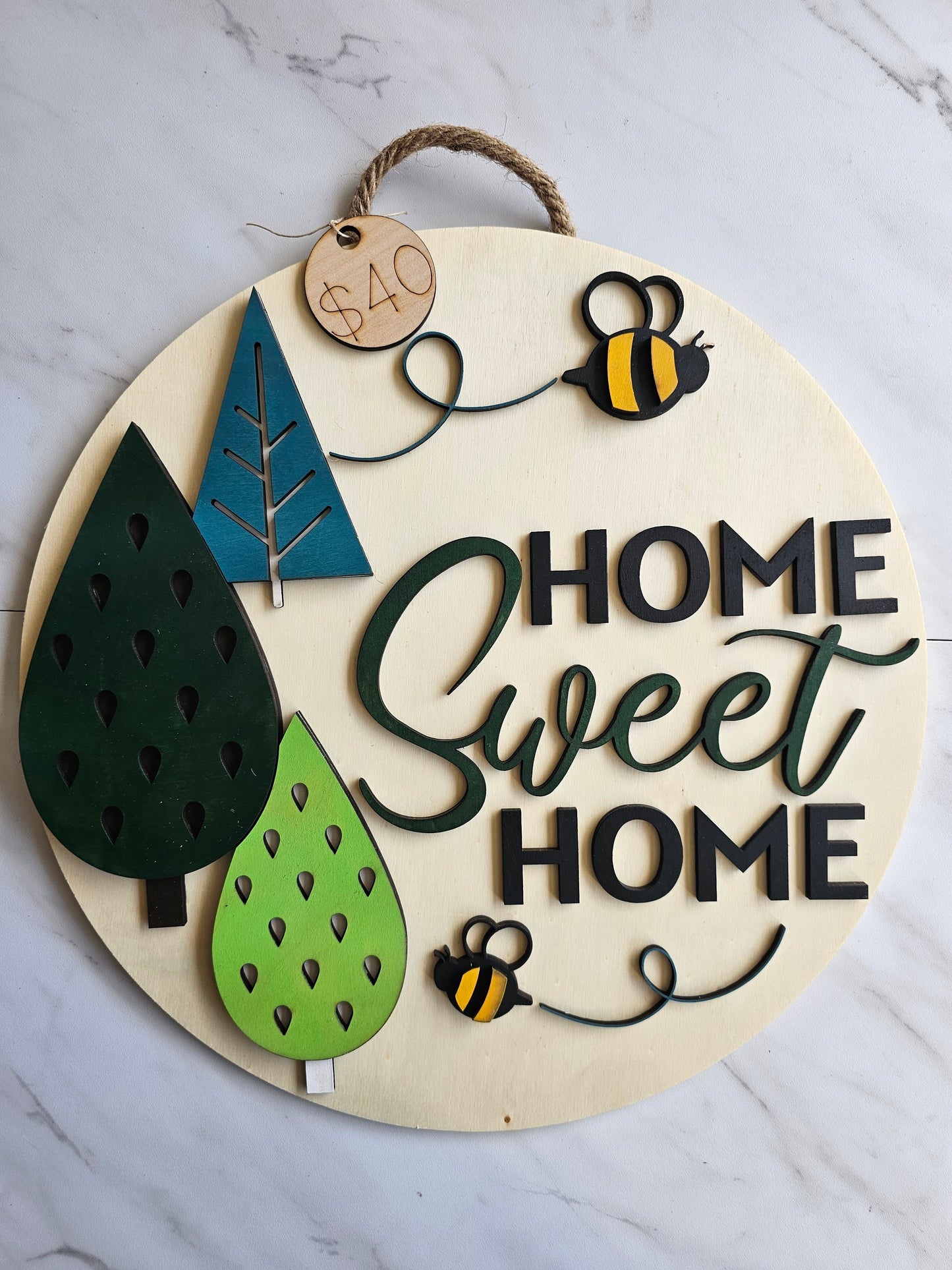 Home Sweet Home Bees - Wood Door Sign - READY TO SHIP