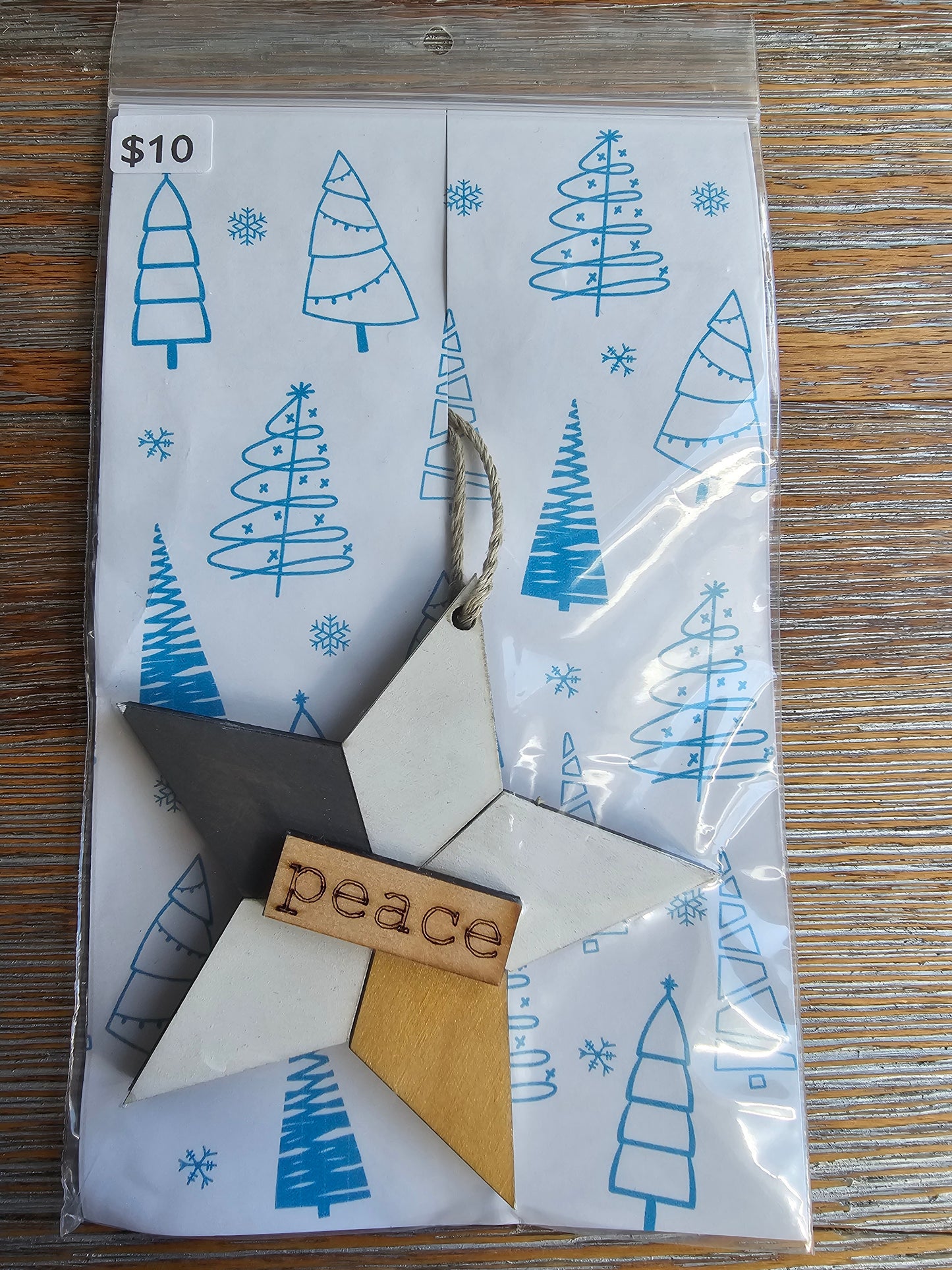 Peace Star Wood Ornament - READY TO SHIP