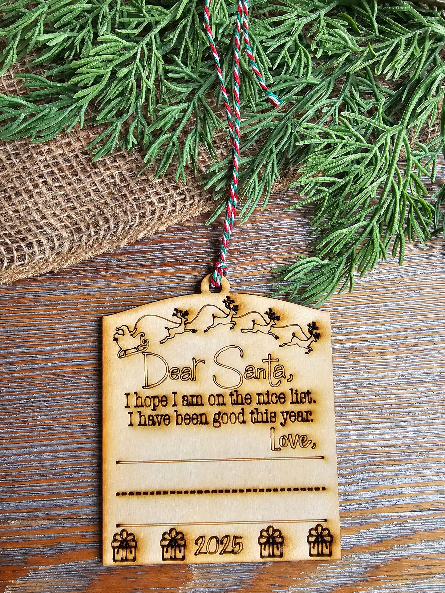 "Dear Santa - Nice List" 2025 Writing Ornament