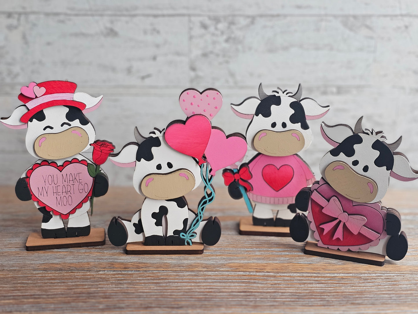 Valentine's Day Cow with Rose Wood Shelf Sitter - Valentine's Day Decor