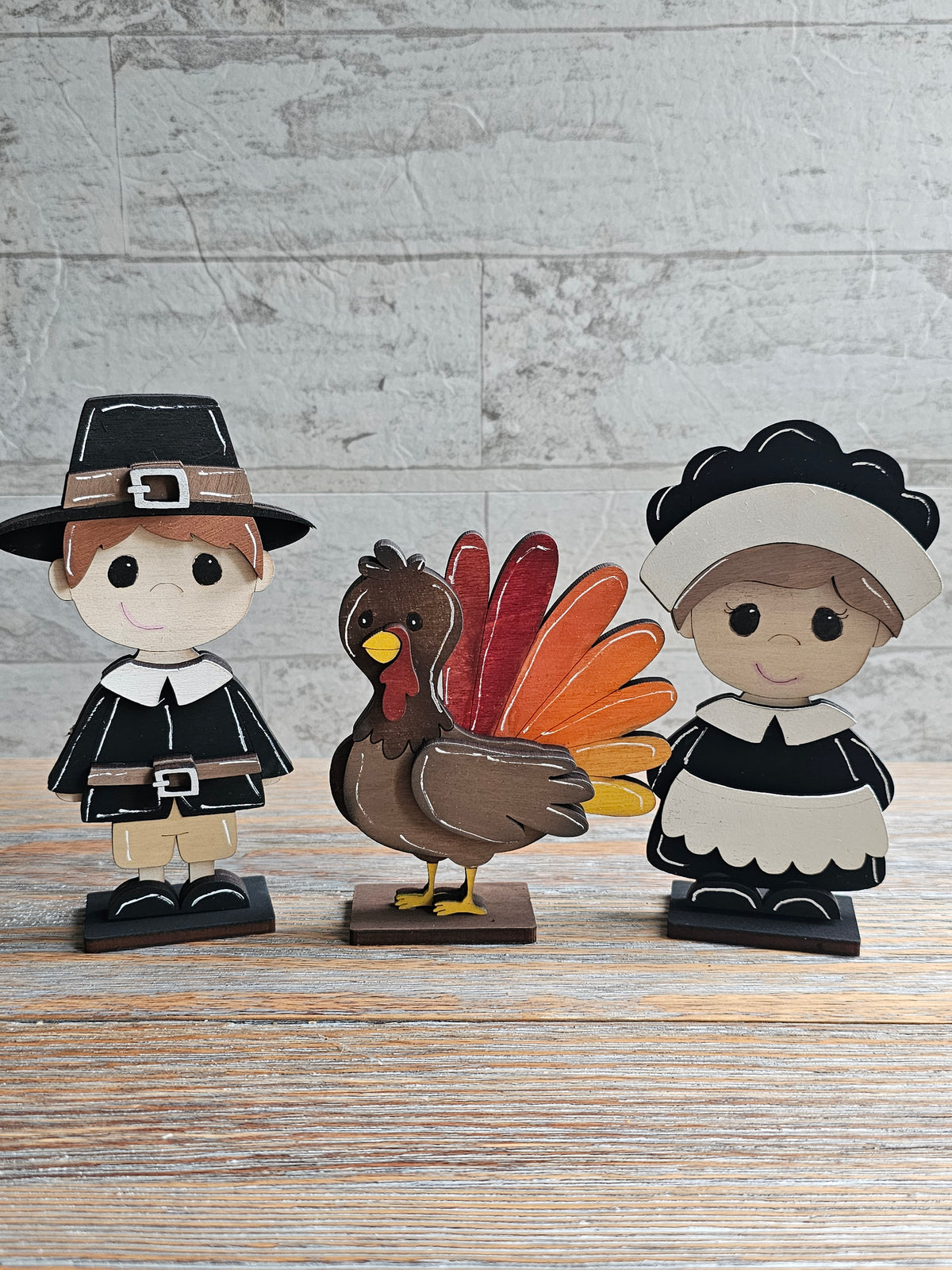 Thanksgiving Pilgrim & Turkey Wooden Shelf Sitters | Fall Decor