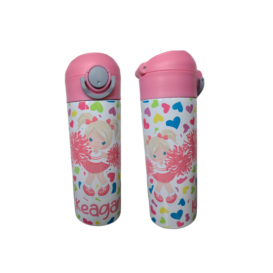 Personalized Cheerleader Water Bottle - 12 oz Flip Top Water Bottle with Straw