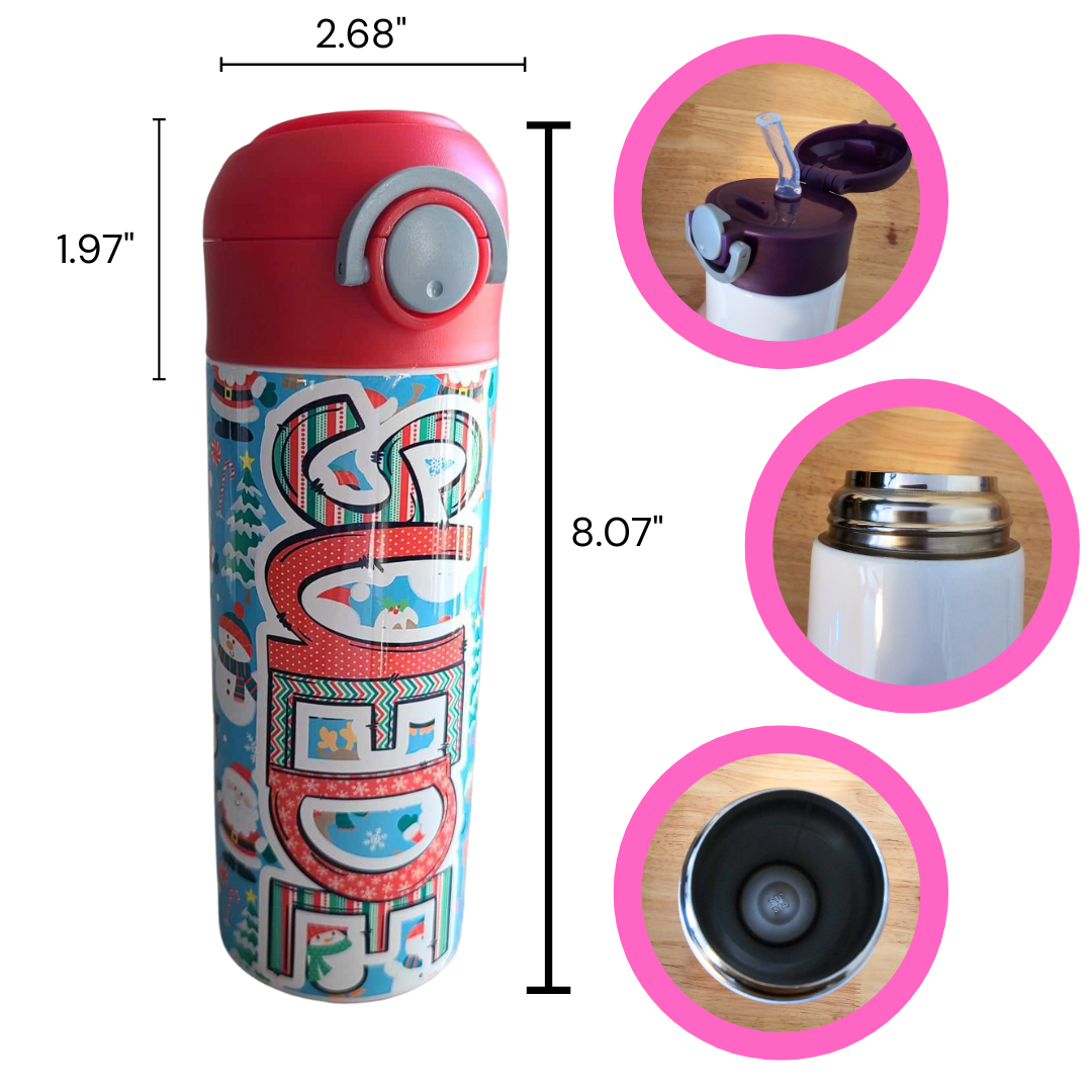 Santa & Penguins Christmas Flip Top Water Bottle - Personalized