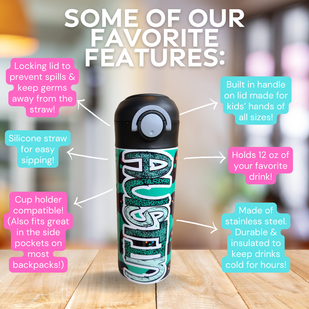 Personalized Green Gamer Water Bottle - 12 oz Flip Top Water Bottle with Straw