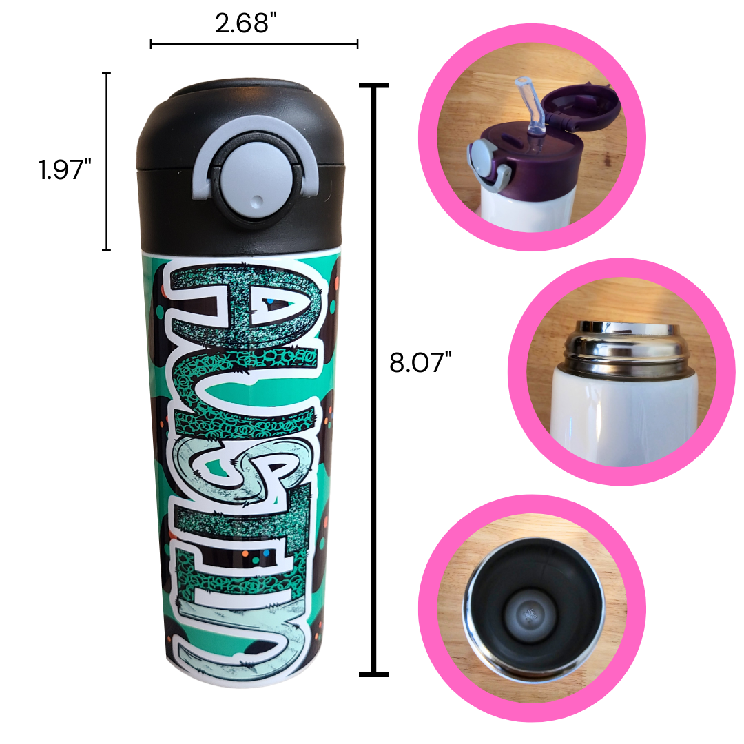 Personalized Green Gamer Water Bottle - 12 oz Flip Top Water Bottle with Straw