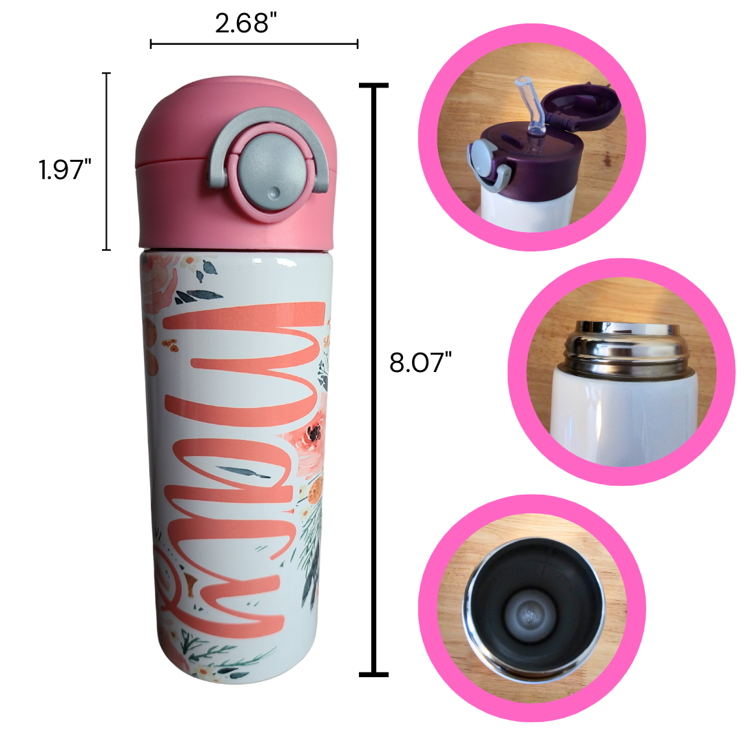 Coral Floral Flip Top Water Bottle - Personalized