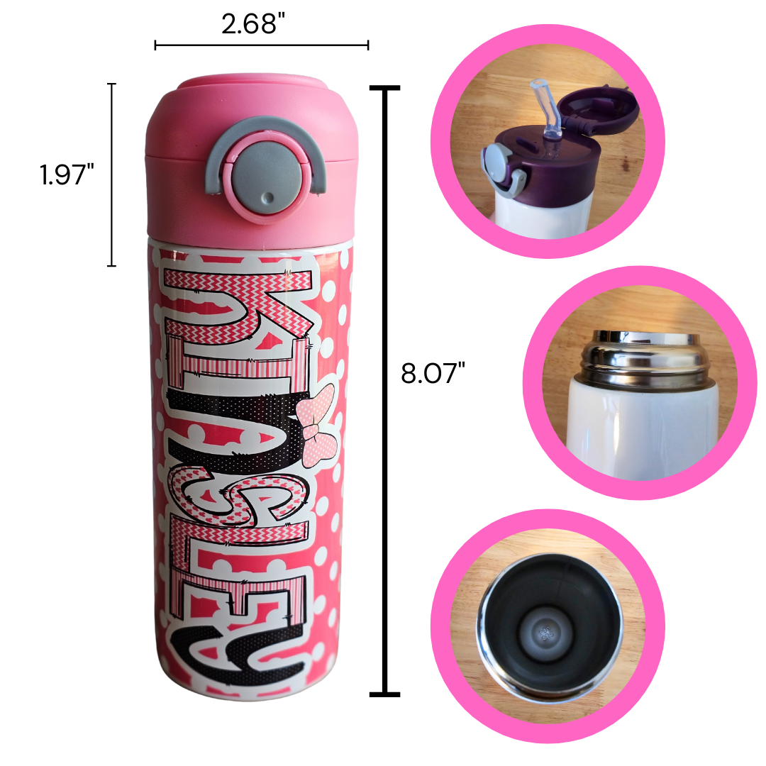 Mouse with Bow Flip Top Water Bottle - Personalized