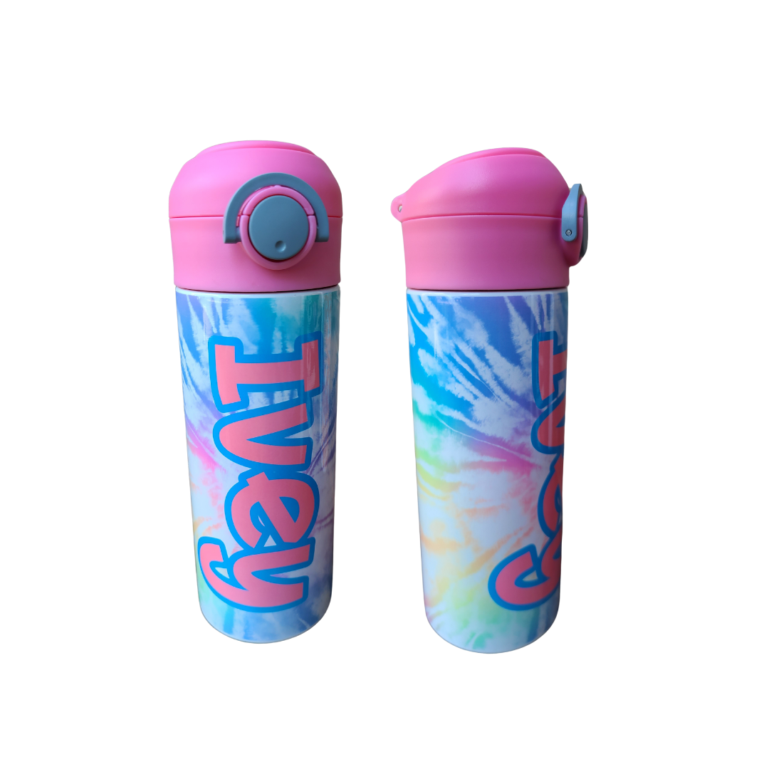 Colorful Tie Dye Flip Top Water Bottle - Personalized