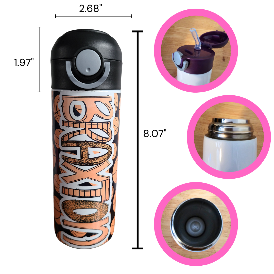 Personalized Basketball Water Bottle - 12 oz Flip Top Water Bottle with Straw