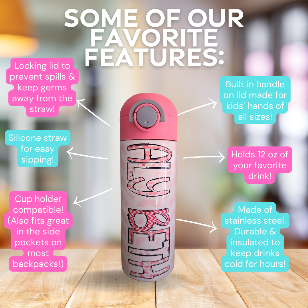 Pink Chevron Themed Personalized Water Bottle