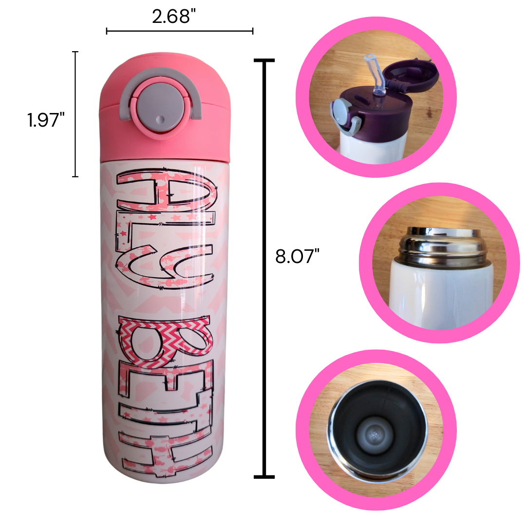 Pink Chevron Themed Personalized Water Bottle