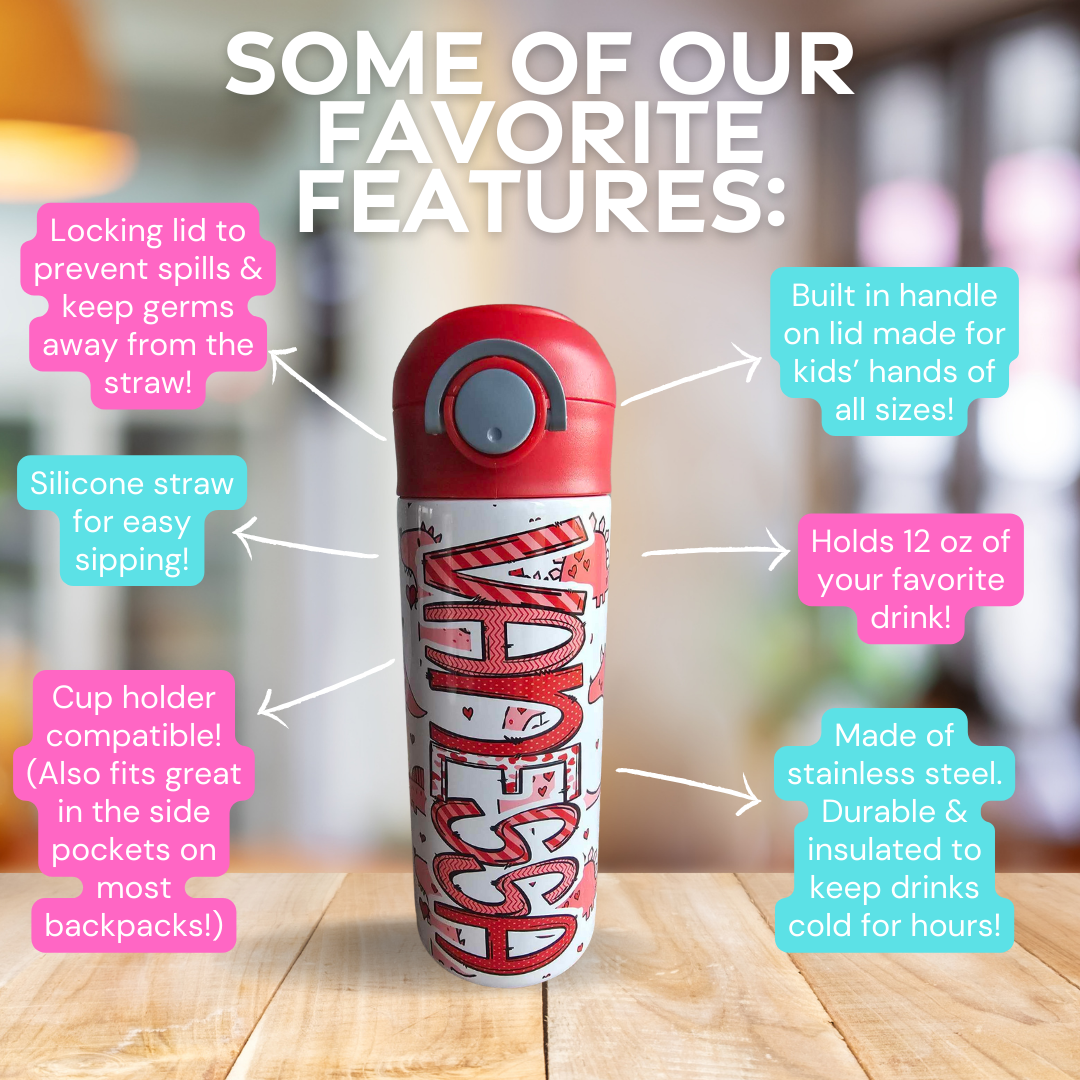 Valentine Dinos Personalized Water Bottle