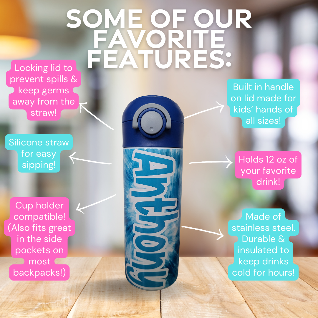 Blue Tie Dye Personalized Water Bottle