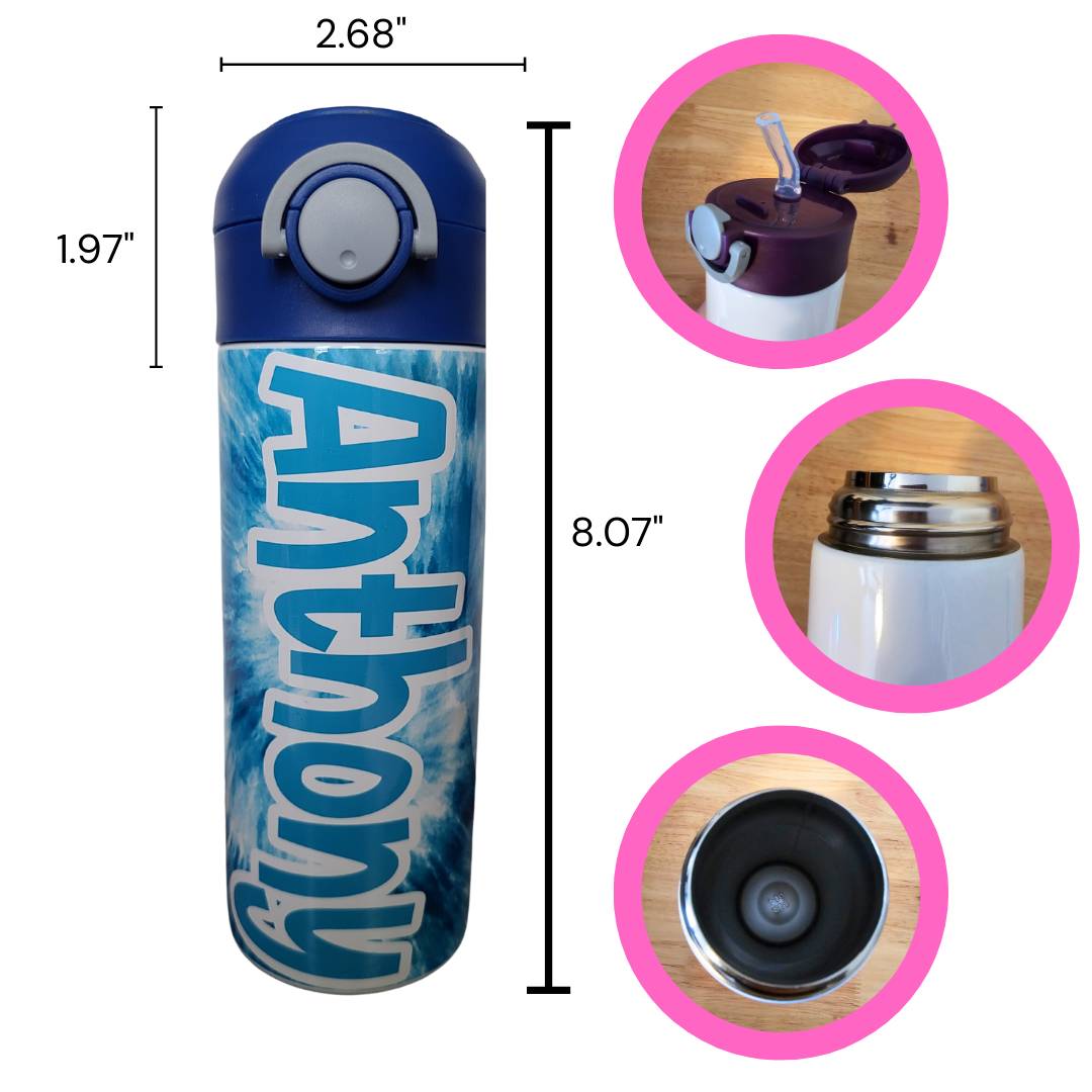 Blue Tie Dye Personalized Water Bottle